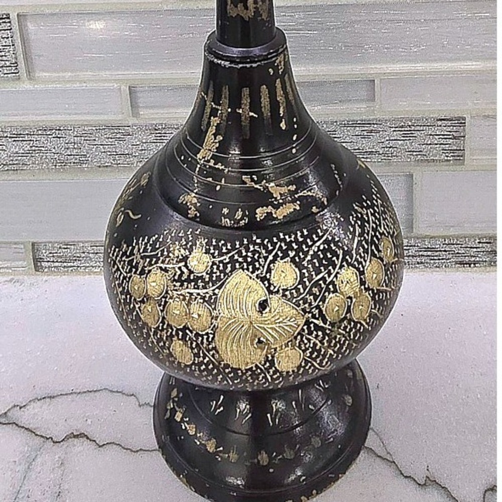 Black and Gold Brass 13 Inches Tall Rose Water Sprinkler/Gulabdan - Picture 3 of 11